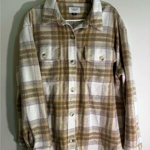 American Eagle Oversized Fleece Plaid Tan Love Shacket Size M